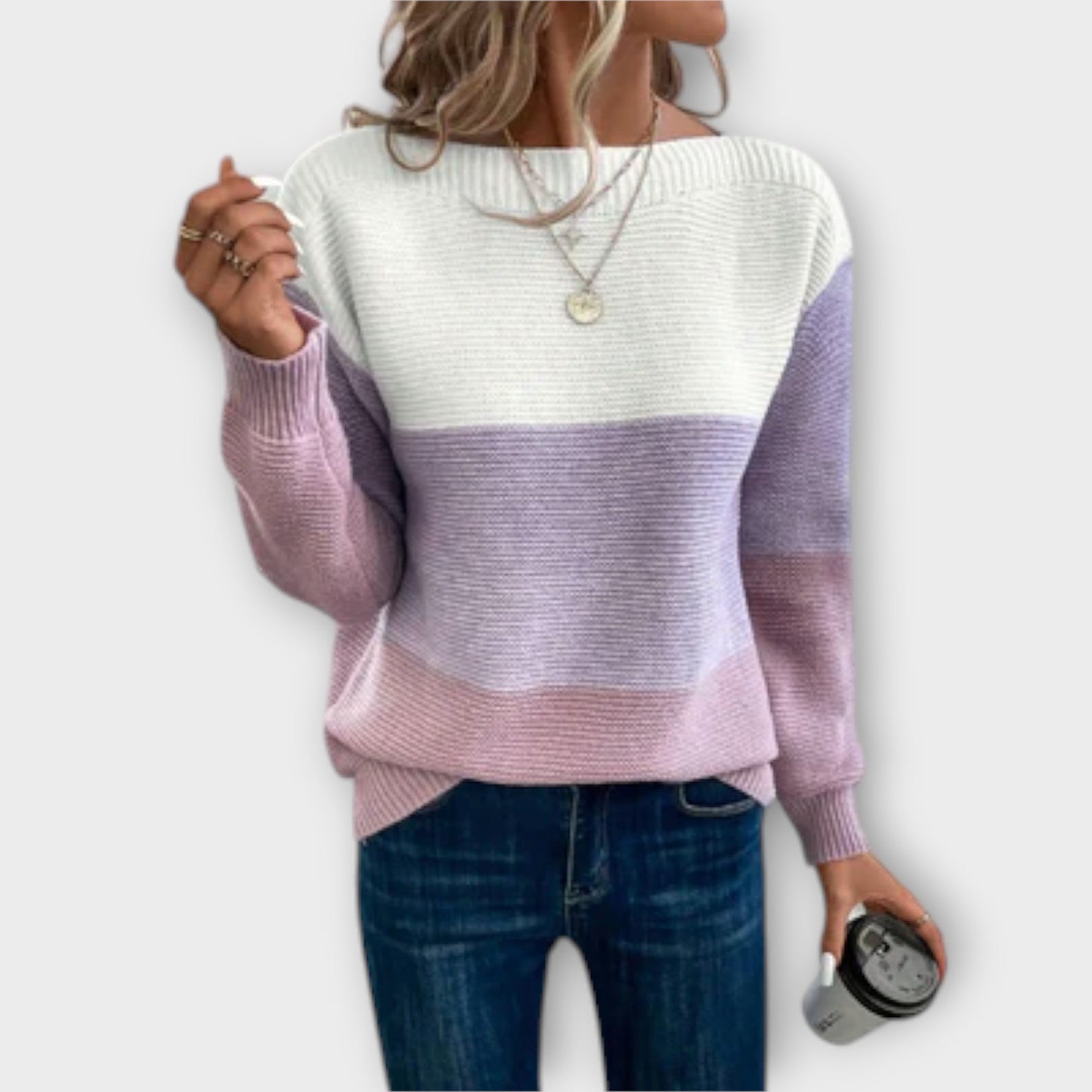 Clara - Elegant three-coloured patchwork sweater