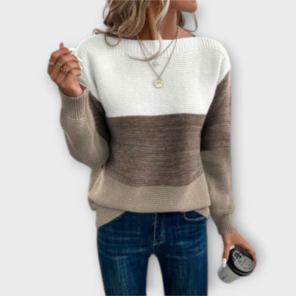 Clara - Elegant three-coloured patchwork sweater