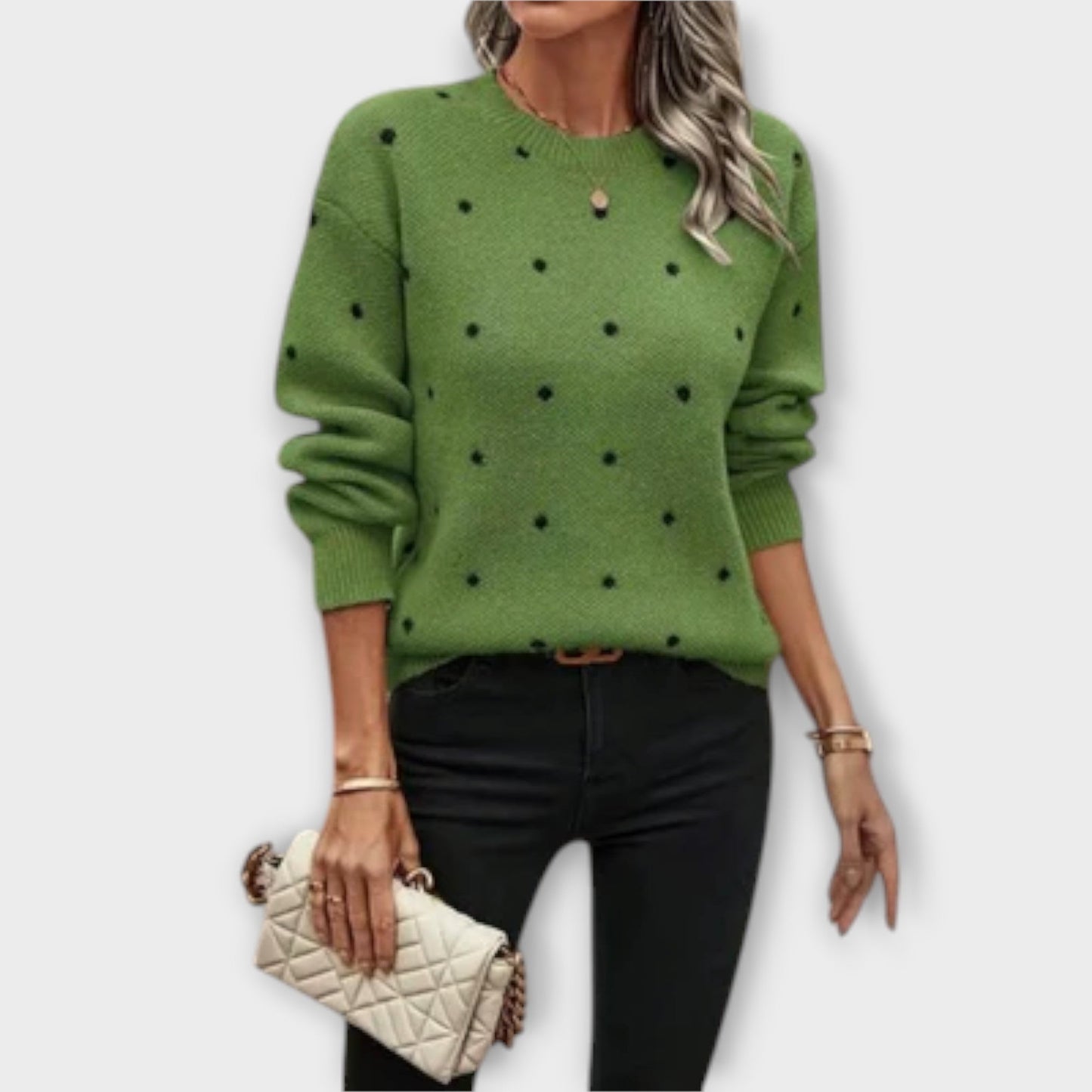 Ava – casual long-sleeved knitted sweater with polka dot pattern