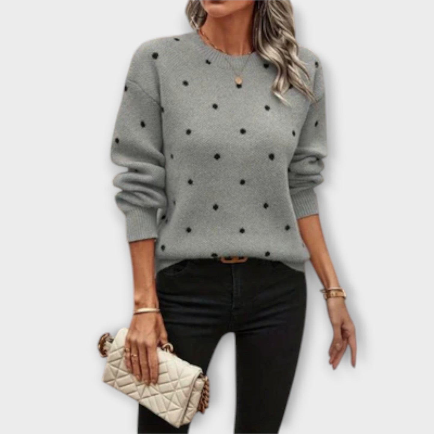 Ava – casual long-sleeved knitted sweater with polka dot pattern