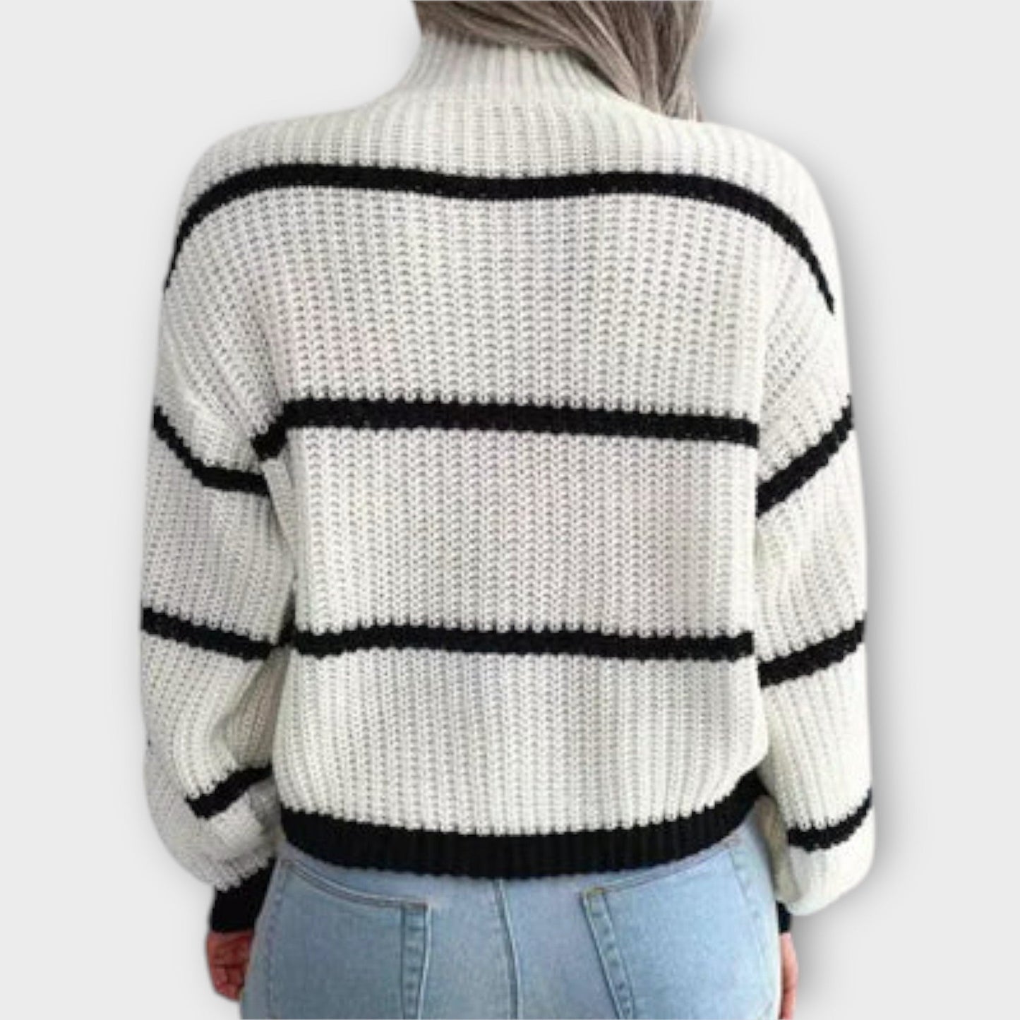 Chavala - Roll collar pullover with stripes