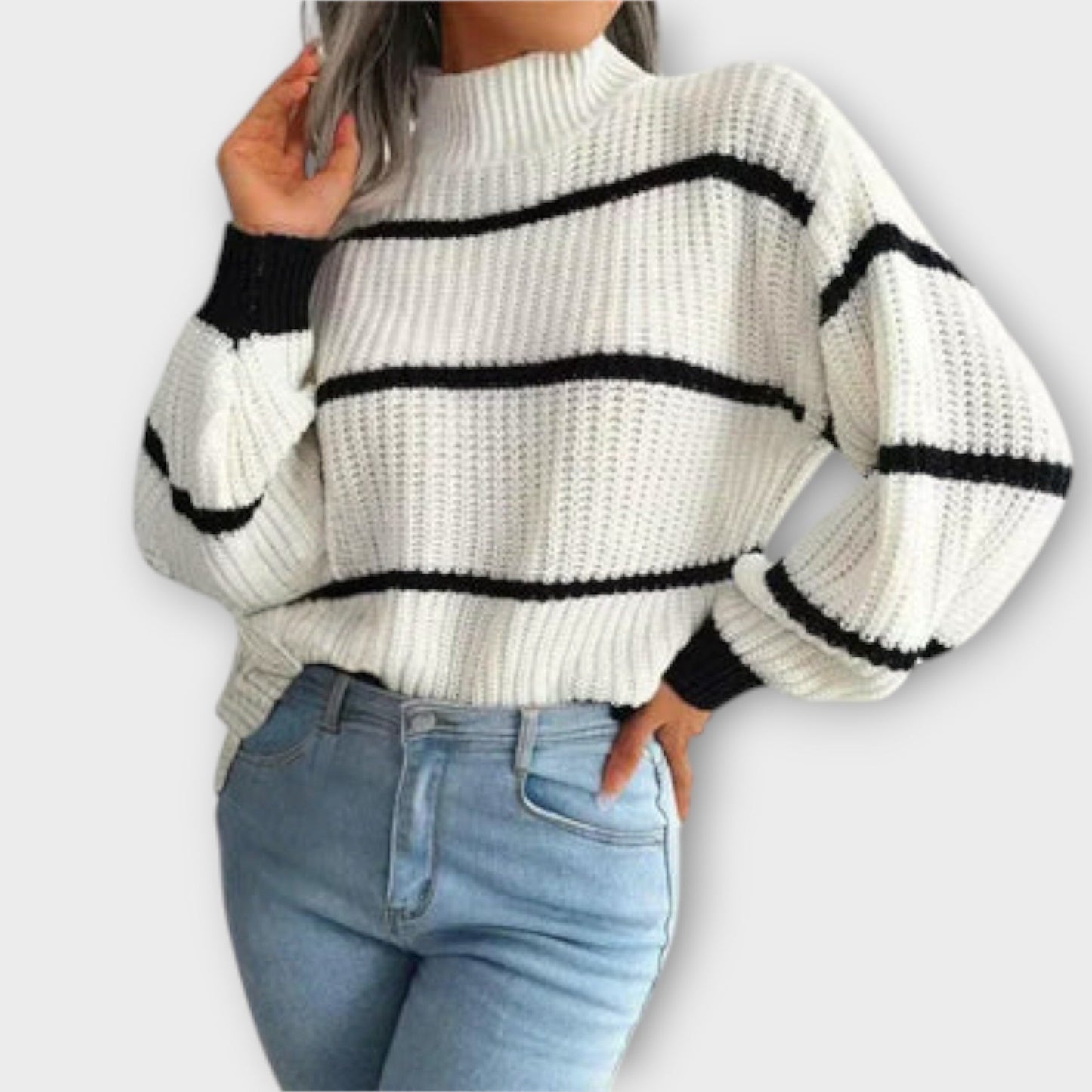 Chavala - Roll collar pullover with stripes