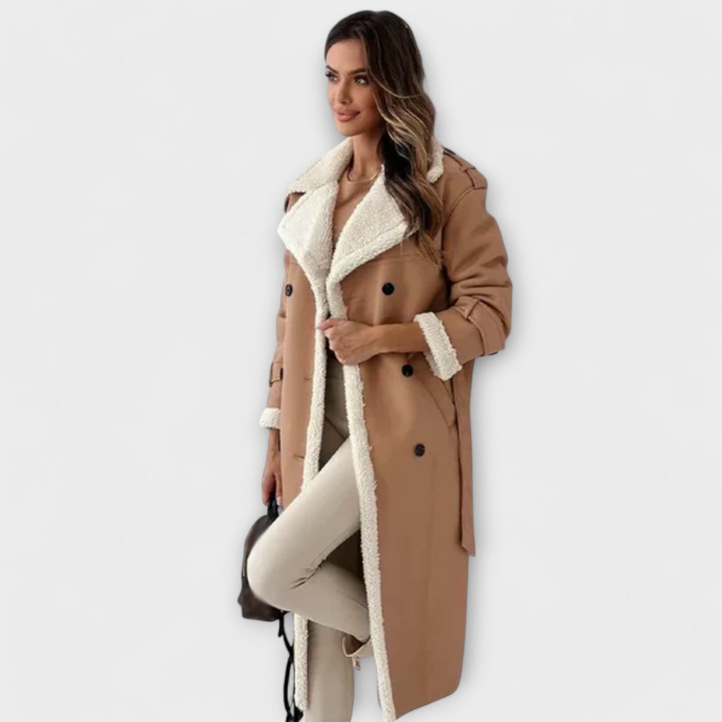 Maria – Long classic jacket with fleece lining and teddy collar