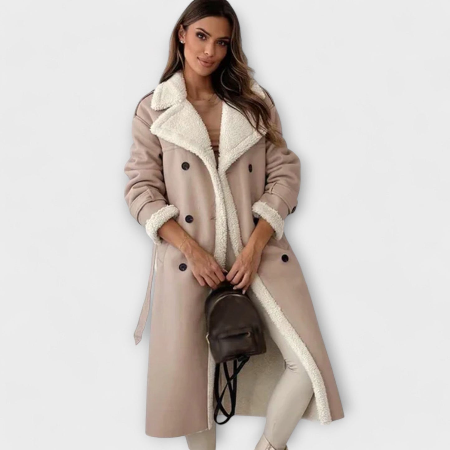 Maria – Long classic jacket with fleece lining and teddy collar