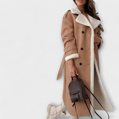 Maria – Long classic jacket with fleece lining and teddy collar