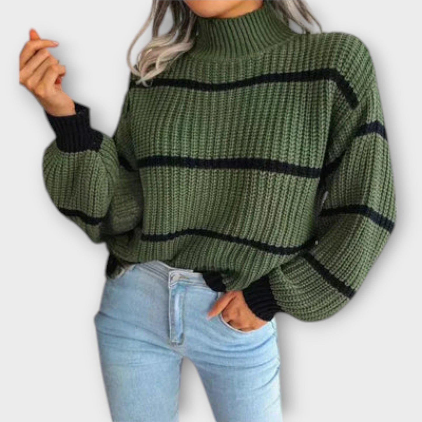 Chavala - Roll collar pullover with stripes