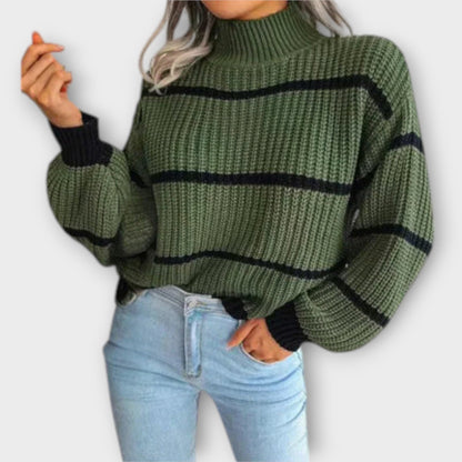 Chavala - Roll collar pullover with stripes