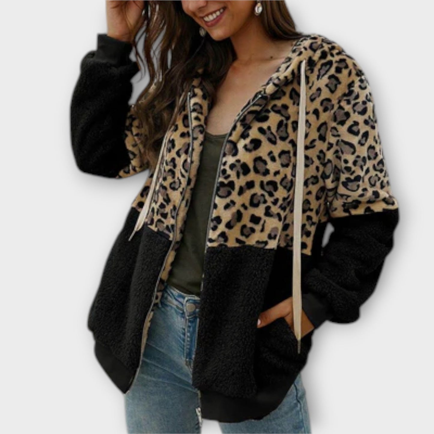 Lea - fleece hoodie with leopard design
