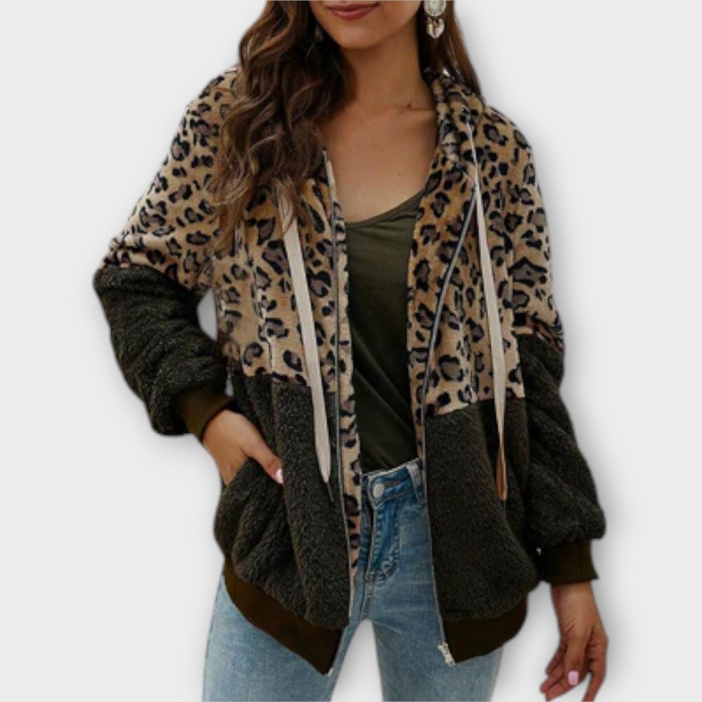 Lea - fleece hoodie with leopard design