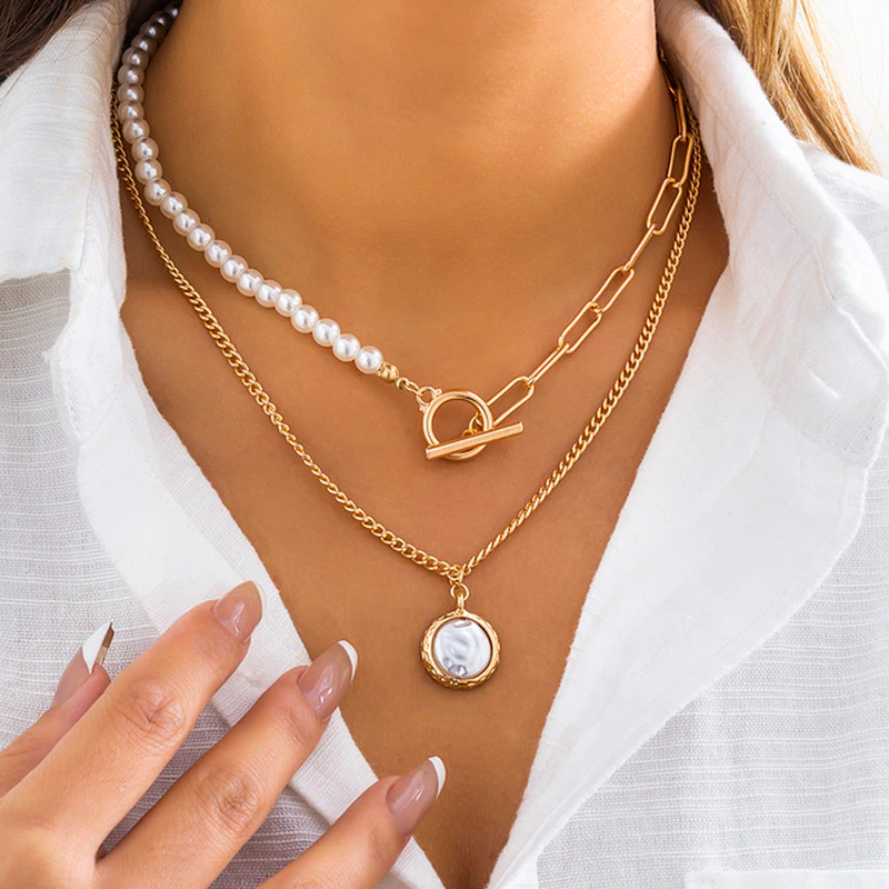 vintage pearl necklace in multi-layer design
