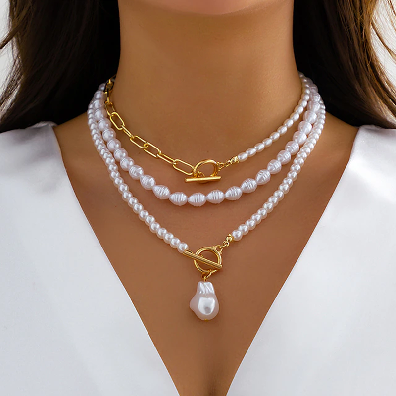 vintage pearl necklace in multi-layer design