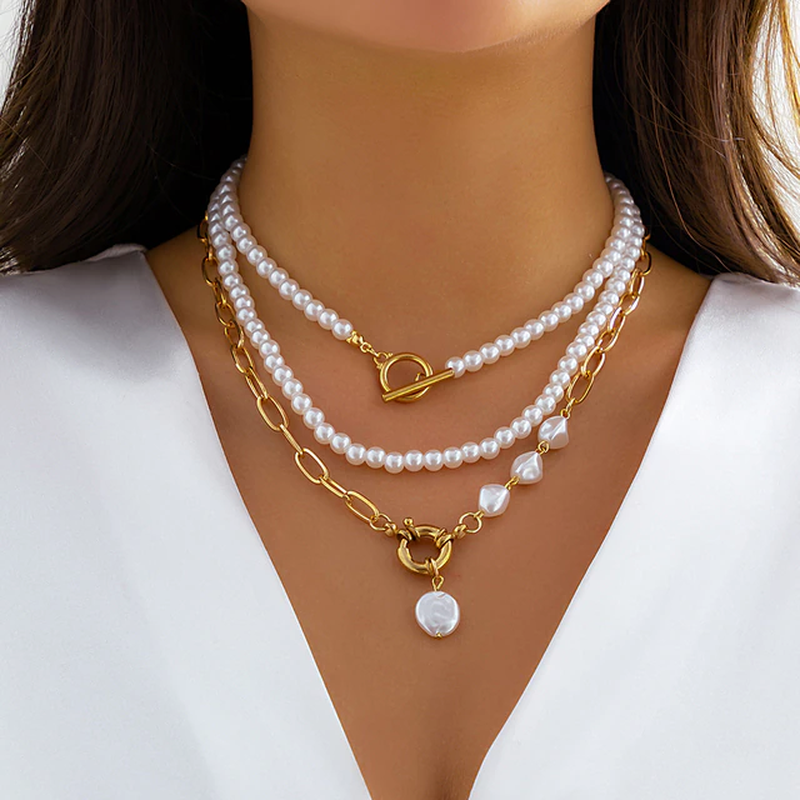 vintage pearl necklace in multi-layer design