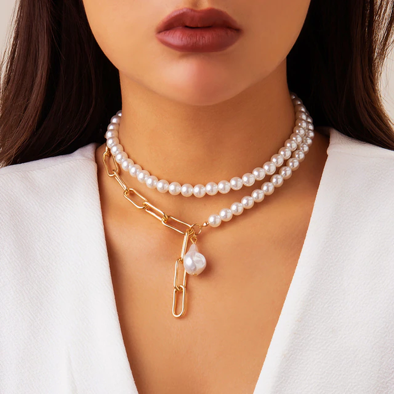 vintage pearl necklace in multi-layer design